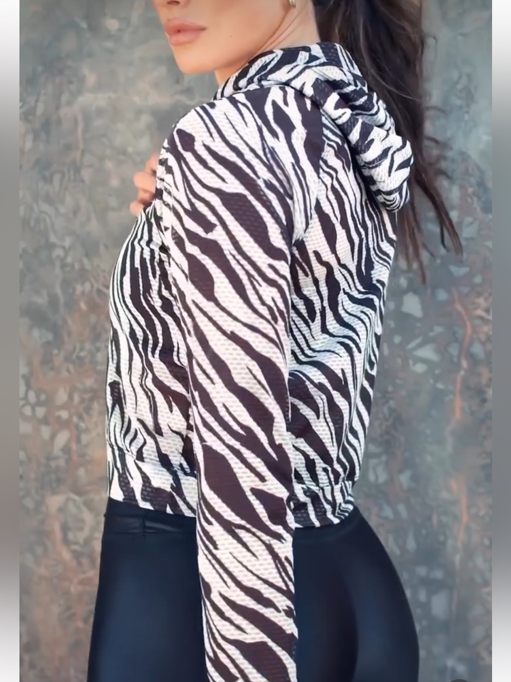 WORN ONCE Noli Zebra Print Mesh Icon Hoodie size S